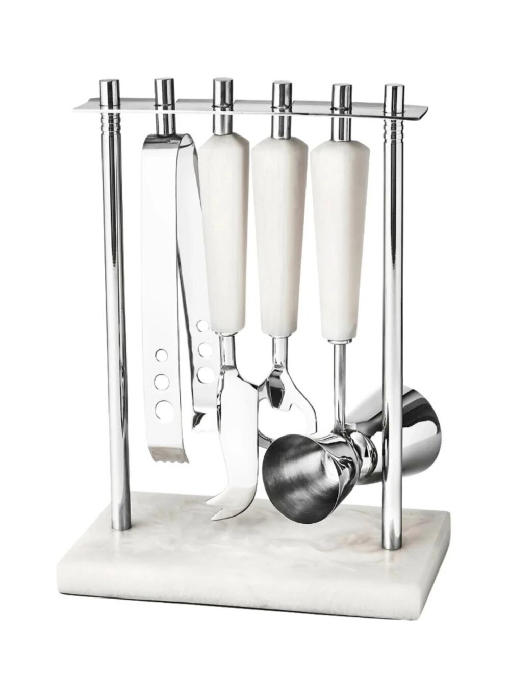 Godinger Azure White Resin & Stainless Steel 5 Piece Bar Tool Set - NIB